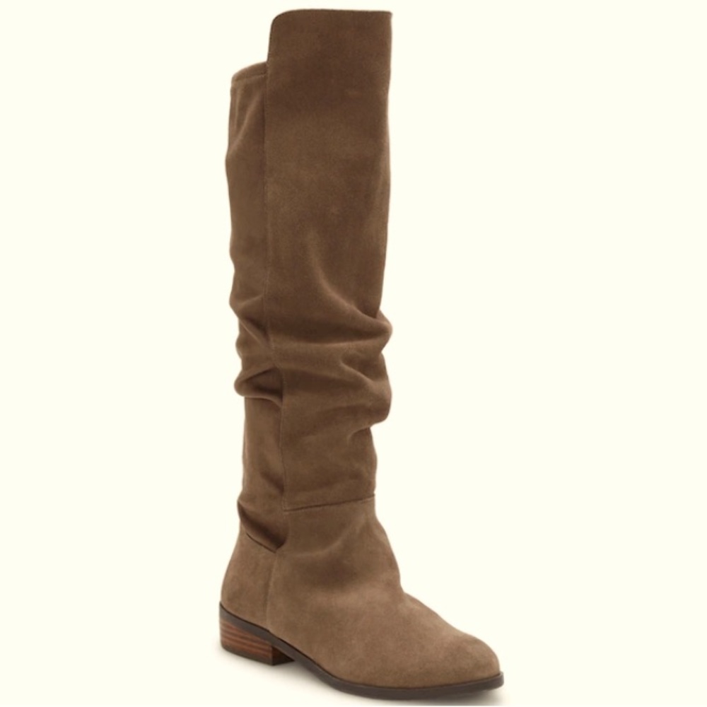 LUCKY BRAND Calypso Brown Suede OTK Boots Sz8.5 NWOB Stretch Panel StepShaft Top - Picture 7 of 14